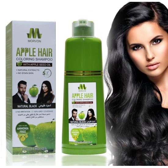 Morvon Ammonia-Free Apple Seed Oil Natural Black Hair Coloring Shampoo – 200ml Morvon Ammonia-Free Apple Seed Oil Natural Black Hair Coloring Shampoo – 200ml