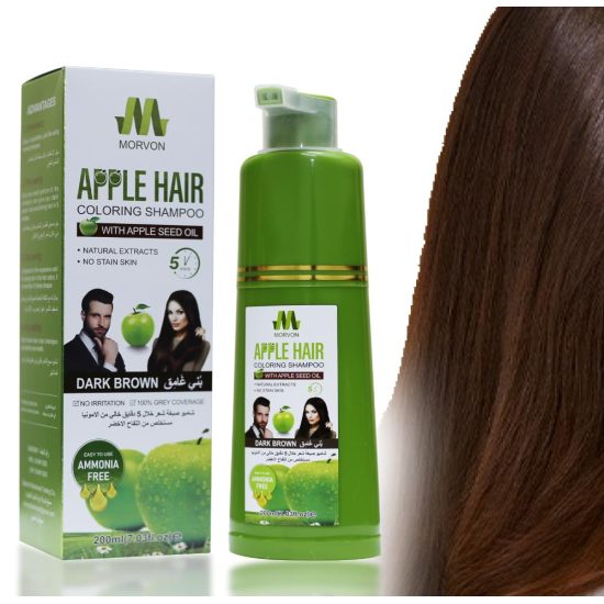 Morvon Ammonia-Free Apple Seed Oil Dark Brown Hair Coloring Shampoo – 200ml Morvon Ammonia-Free Apple Seed Oil Dark Brown Hair Coloring Shampoo – 200ml