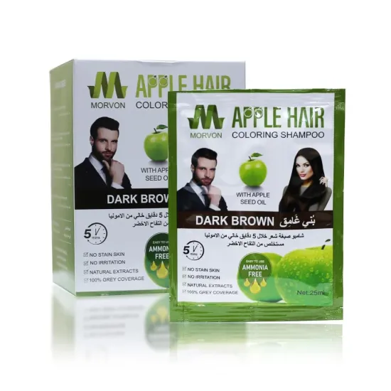 Morvon Ammonia-Free Apple Seed Oil Dark Brown Hair Coloring Shampoo Sachets (25ml) Morvon Ammonia-Free Apple Seed Oil Dark Brown Hair Coloring Shampoo Sachets (25ml)