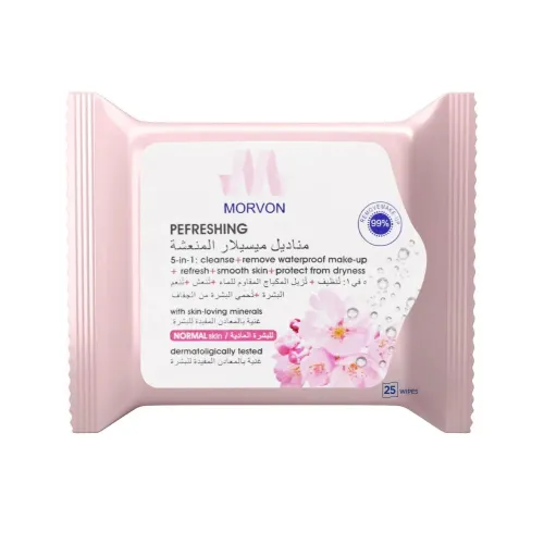 Morvon 5-in-1 Micellar Refreshing Milk and Collagen Makeup Remover Wipes – 25 Wipes (For Normal Skin) Morvon 5-in-1 Micellar Refreshing Milk and Collagen Makeup Remover Wipes – 25 Wipes (For Normal Skin)