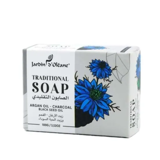 Jardin d’Oléane Traditional Argan Oil, Charcoal & Black Seed Oil Soap – 100g
