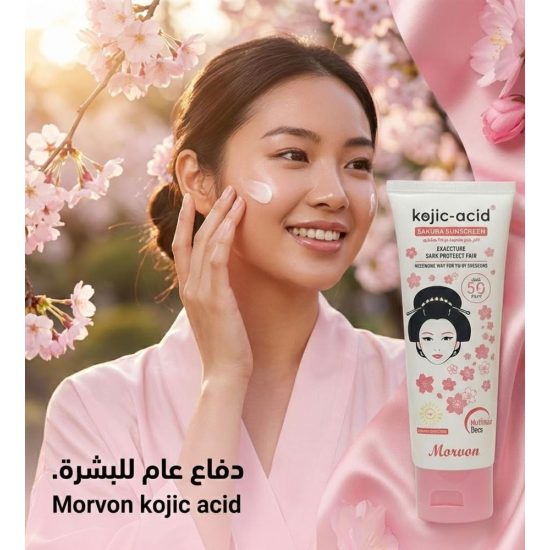 MORVON Kojic Acid Sakura Sunscreen Lightweight Cream for Advanced UV Protection, Anti-Photoaging, and Skin Brightening SPF 50 PA +++ – 80g MORVON Kojic Acid Sakura Sunscreen Lightweight Cream for Advanced UV Protection, Anti-Photoaging, and Skin Brightening SPF 50 PA +++ – 80g