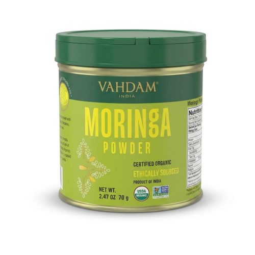 VAHDAM Certified Organic Moringa Powder  Tin 100% Pure Ethically Sourced Superfood Powder for Immune Support & Daily Energy– 70g
