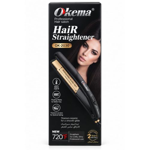 Okema OK-2030 Hair Straightener Titanium Ceramic 720°F Okema OK-2030 Hair Straightener Titanium Ceramic 720°F