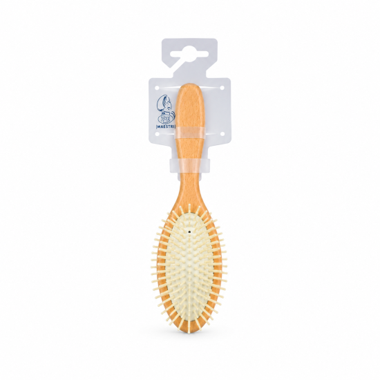 MAESTRI Oval Wooden Hair Brush with White Bristles