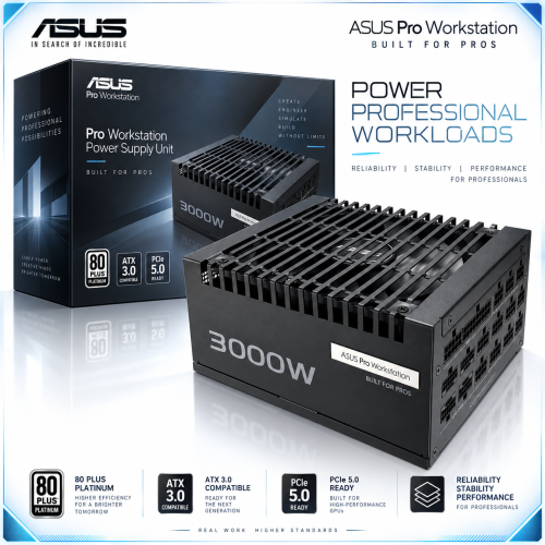 ASUS Pro WS 3000W Platinum 3000W Workstation 80 PLUS Platinum ATX 3.1 PCIe 5.1 Power Supply