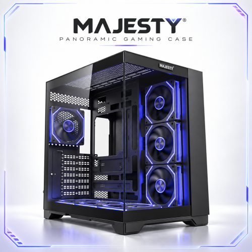 Majesty BARQ 7 ARGB Mid Tower Black Gaming Case with 7 Fans Majesty BARQ 7 ARGB Mid Tower Black Gaming Case with 7 Fans