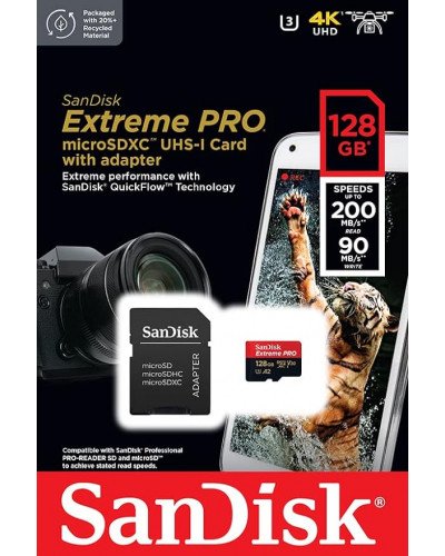 SanDisk 128GB Extreme Pro V30 Micro SD Card (SDXC) UHS-I-200MB/s SanDisk 128GB Extreme Pro V30 Micro SD Card (SDXC) UHS-I-200MB/s