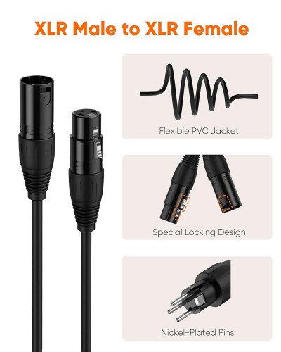 Cable XLR Cable, XLR Male to XLR Female Balanced 3 PIN Microphone Cable Black 3M	