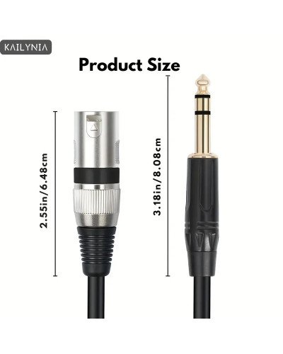 XLR Male To 6.5mm 1/4" TRS Male to XLR Male Balanced Audio Cable 2M