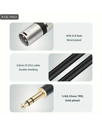 XLR Male To 6.5mm 1/4" TRS Male to XLR Male Balanced Audio Cable 2M