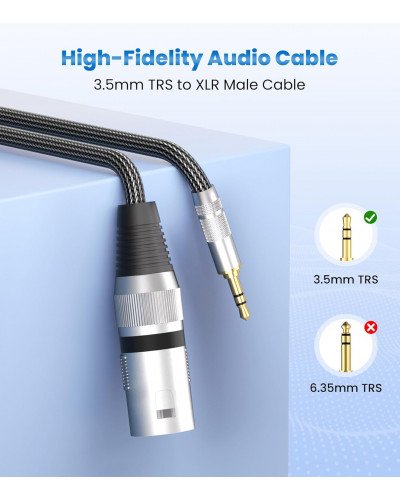 XLR Male to 3.5mm Cable Unbalanced Mini Jack 1/8 inch to XLR Male Adapter Microphone Cable 3M