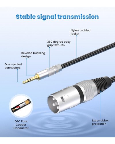 XLR Male to 3.5mm Cable Unbalanced Mini Jack 1/8 inch to XLR Male Adapter Microphone Cable 3M