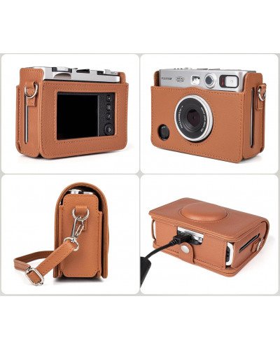 Leather Camera Case for FUJIFILM Instax Mini Evo With Shoulder Strap (Brown)