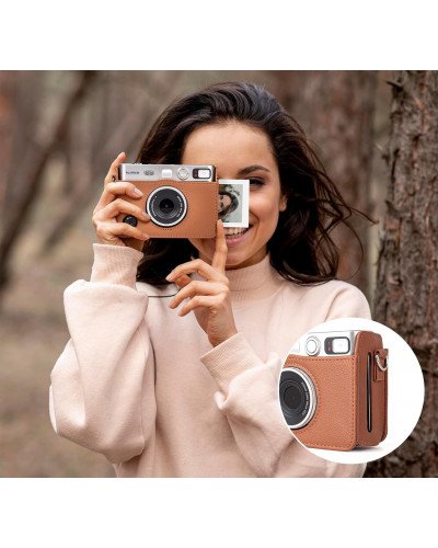 Leather Camera Case for FUJIFILM Instax Mini Evo With Shoulder Strap (Brown) Leather Camera Case for FUJIFILM Instax Mini Evo With Shoulder Strap (Brown)