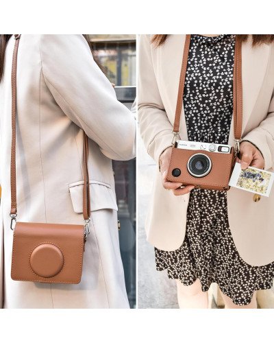 Leather Camera Case for FUJIFILM Instax Mini Evo With Shoulder Strap (Brown) Leather Camera Case for FUJIFILM Instax Mini Evo With Shoulder Strap (Brown)