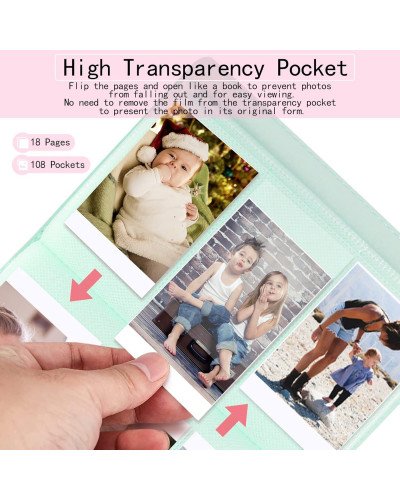 Instax Mini Film Photo Book Album 108 Pockets for Fujifilm Instax Film 7/8/9/10/11/12/Evo (Mint Green)
