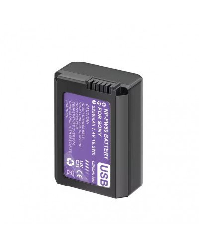 NP-FW50 Battery 2250mAh Type-C Port for Sony ZV-E10 Alpha A6000 A6300 A6400 A6500 A5000 A5100 A7 A7II A7R A7RII A7S A7SII RX10 II III NEX-3 NEX-5