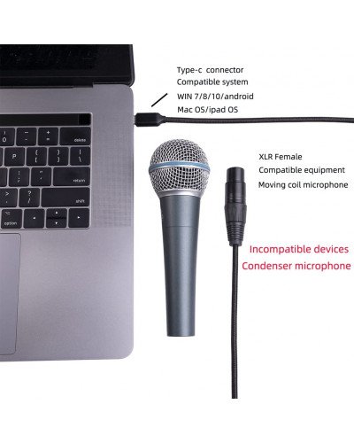 USB Type C To XLR Adapter Type C Male To 3 Pin XLR Female Microphone Cable 3 Meter
