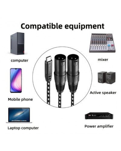 Type C to Dual XLR Male OFC Audio Cable For Speakers Amplifier Mixer 1.5 Meter