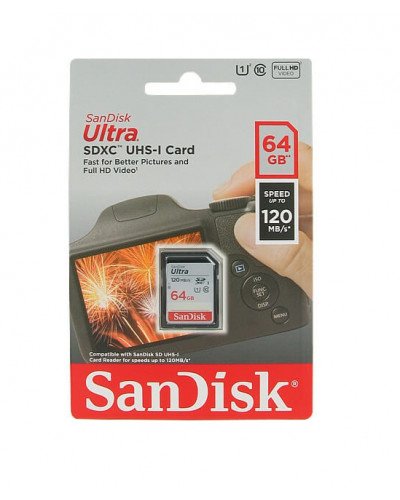 SanDisk Ultra UHS-I 120MBs Class 10 SDXC Memory Card - 64GB SanDisk Ultra UHS-I 120MBs Class 10 SDXC Memory Card - 64GB