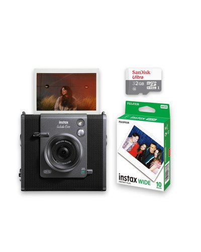 FUJIFILM INSTAX WIDE EVO Hybrid Instant Film Camera Black with 32GB Memory Card&Instant Film-10 Sheets
