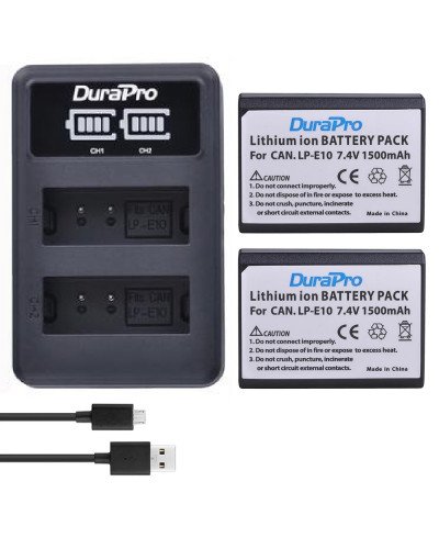 DuraPro 2pc LP-E10 LP Camera Li-ion Battery + LCD USB Charger For Canon 1100D 1200D Kiss X50 X70 Rebel T3 T5