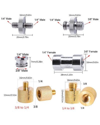 24in1 Camera Accessories Durable 1/4" Male to 1/4" Male Threaded Adapter 1/4 Inch