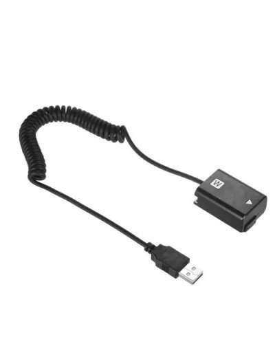 USB NP-FW50 Dummy Battery Pack Coupler Adapter with Flexible Spring Cable