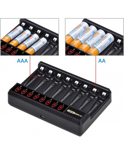 PowerTrust 8-Slots LCD Battery Charger for AA AAA Rechargeable Batteries