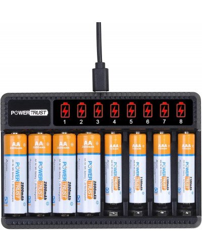 PowerTrust 8-Slots LCD Battery Charger for AA AAA Rechargeable Batteries