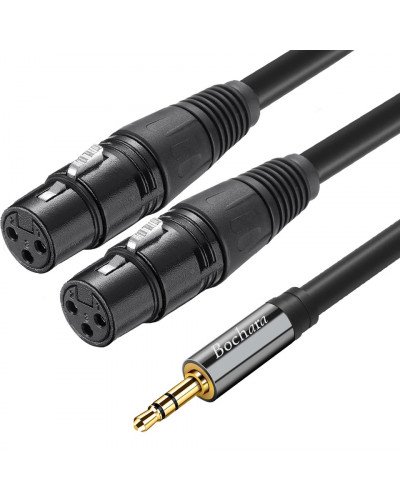 Dual XLR Female to 1/8'' 3.5mm Stereo Jack OFC Audio Cable