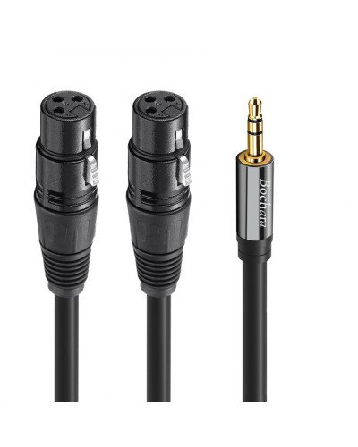 Dual XLR Female to 1/8'' 3.5mm Stereo Jack OFC Audio Cable