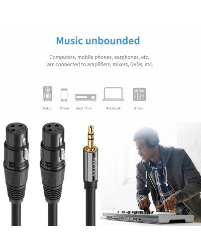 Dual XLR Female to 1/8'' 3.5mm Stereo Jack OFC Audio Cable