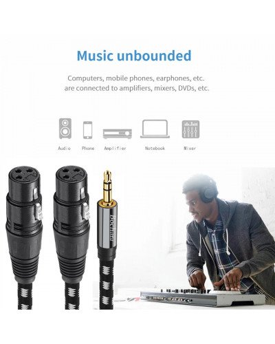 Braided 1/8'' 3.5mm TRS Jack to Dual XLR Female OFC Audio Cable Braided 1/8'' 3.5mm TRS Jack to Dual XLR Female OFC Audio Cable
