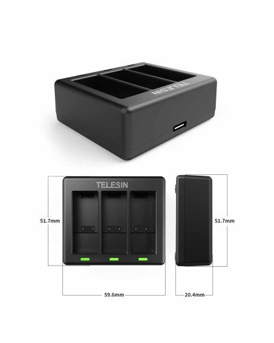 Telesin Triple Battery Charger for GoPro Hero 12/11/10/9
