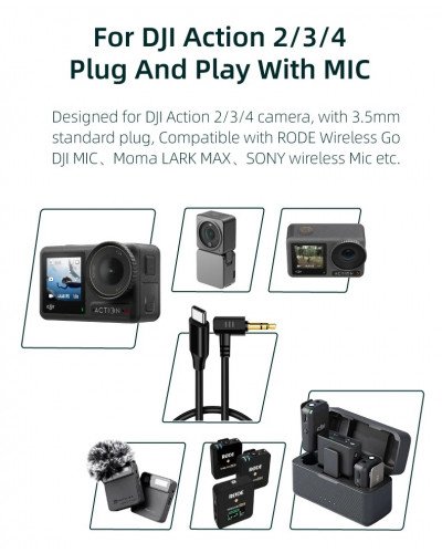 TRS USB-C / Type-C to 3.5mm Audio Adapter Cable for DJI Osmo Action 4/3/2 / Pocket 3 TRS USB-C / Type-C to 3.5mm Audio Adapter Cable for DJI Osmo Action 4/3/2 / Pocket 3