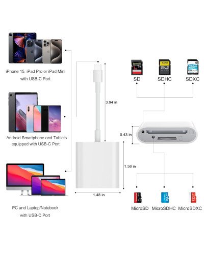 USB 3.1 Type C To TF/SD Card Micro Camera Reader OTG Adapter Cable