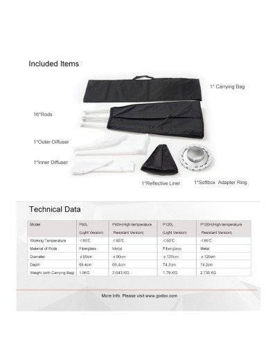 Godox 120cm / 47.2" Parabolic Round Softbox Light P120H Godox 120cm / 47.2" Parabolic Round Softbox Light P120H