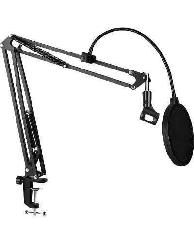 Microphone Boom Arm Studio Podcast Mic Stand+Clamp+Pop Filter