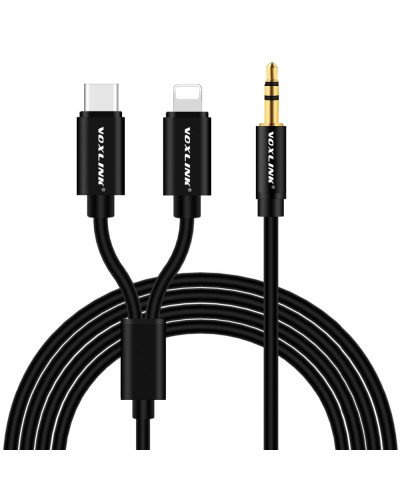 VOXLINK Aux Cable 2 in 1 8 Pin + USB Type C to 3.5mm Car Aux Audio Cable