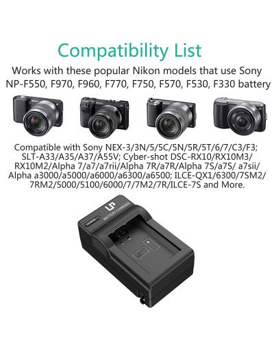 LP NP-FW50 Battery Charger A6000, A6400, A6100, A6300, A6500, A5100, A7, A7 II, A7R, A7R II, A7R2, A7S, A7S II, A7S2, A5000, A3000, A55, RX10, NEX-3/5/7 Series LP NP-FW50 Battery Charger A6000, A6400, A6100, A6300, A6500, A5100, A7, A7 II, A7R, A7R II, A7R2, A7S, A7S II, A7S2, A5000, A3000, A55, RX10, NEX-3/5/7 Series