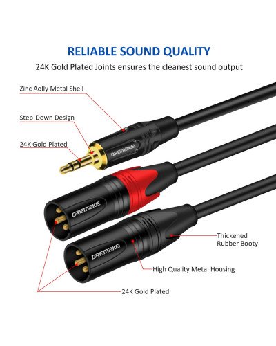 Aux 3.5mm (1/8 Inch) Male to Dual XLR 3-Pin Dual XLR Male Stereo Audio Cable 1M