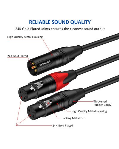 XLR Splitter Cable Male to Dual Female Y-Splitter 3-Pin Balanced Microphone 1M