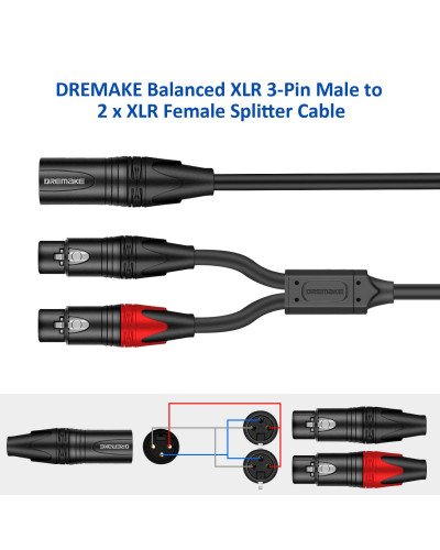 XLR Splitter Cable Male to Dual Female Y-Splitter 3-Pin Balanced Microphone 1M