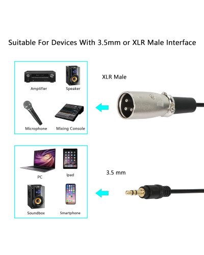 Aux 3.5mm (1/8 Inch) Male to XLR 3-Pin Male Stereo Audio Cable 15CM