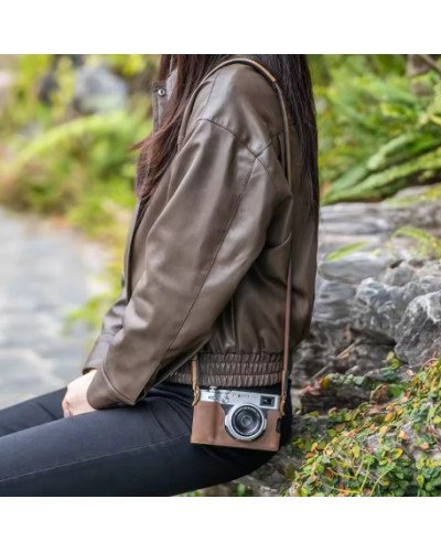 Leather Camera Half Case Compatible with Fujifilm X100VI Digital Camera Brown with Strap