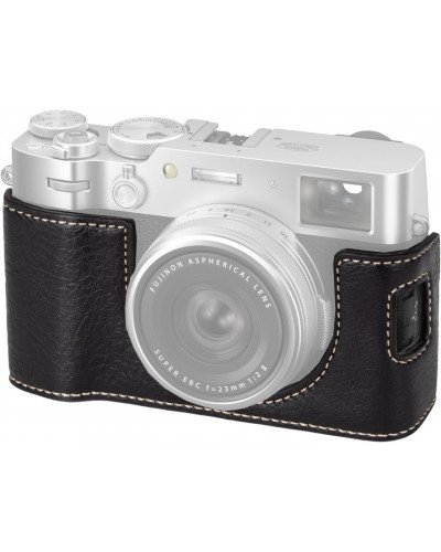 Leather Camera Half Case Compatible with Fujifilm X100VI Digital Camera Black with Strap