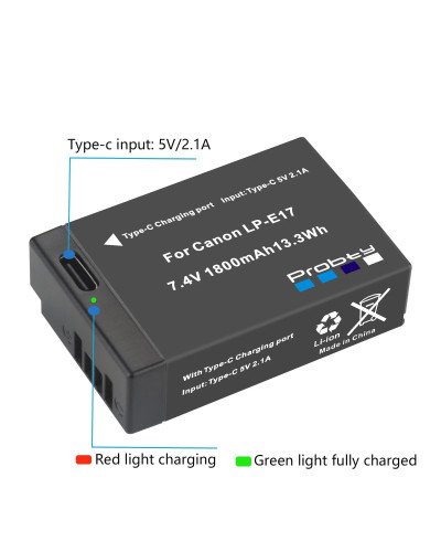 LP-E17 Battery Replecement with Type-C Charging Port for Canon EOS RP 200 250D M3 M5 M6 750D 760D T6i T6s 800D 8000D 77D Kiss X8i Camera