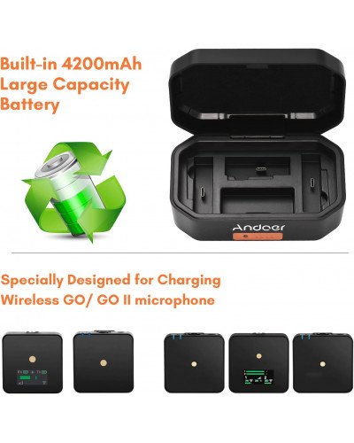 Wireless Microphone Charging Case 3-Slot 4200mAh USB-C PD Battery Quick Charge Charger for RODE Wireless GO I/GO II